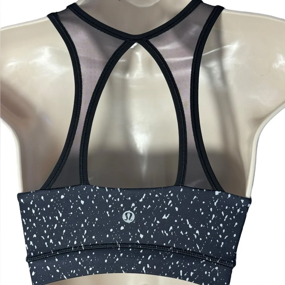LULULEMON High Neck Mesh Bra SIZE 2 Black white EEUC RACERBACK MESH